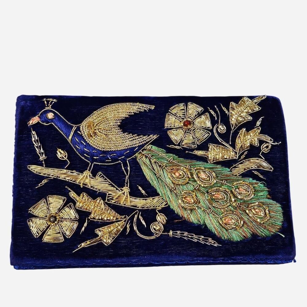 vintage boho glam peacock beaded clutch